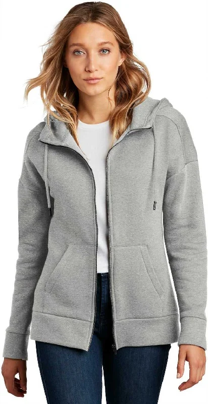 Super Deal District DT1104 Womens Perfect Weight Fleece Drop Shoulder Full-Zip Hoodie - Heathered Steel
