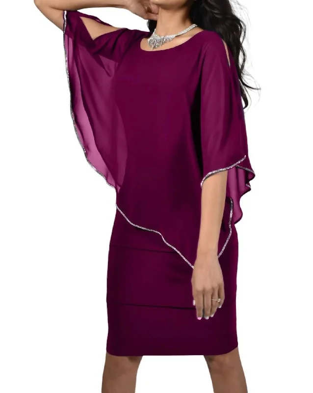 Price Reduction Tiered Layer Overlay Dress In Sangria