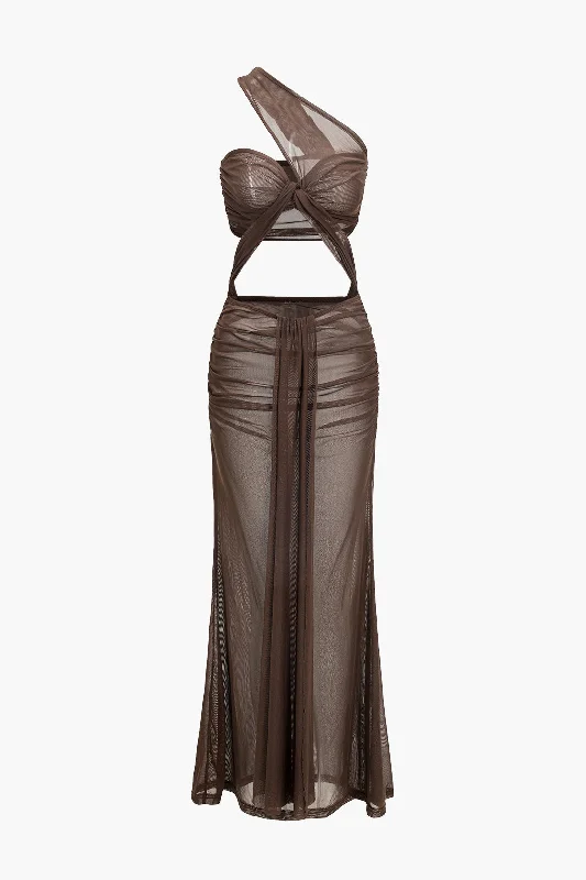 Flash Sale Mesh Ruched Crossed Cut Out Backless Maxi Dress