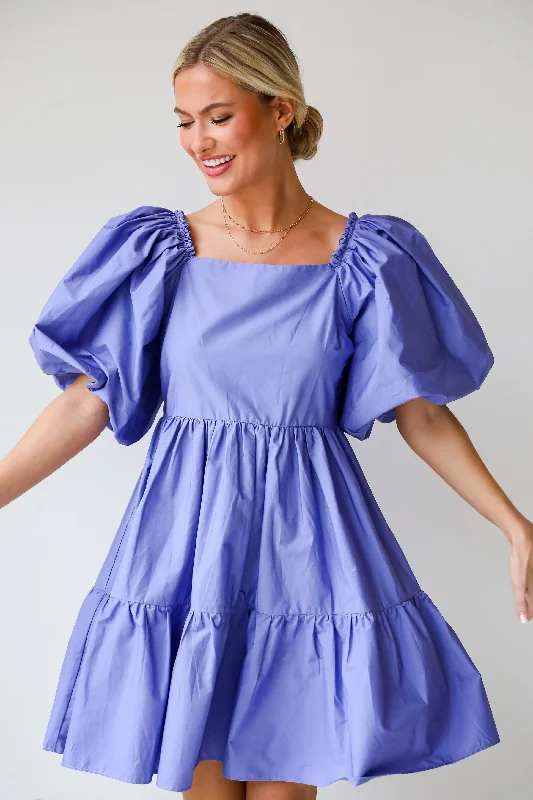 Flash Sale FINAL SALE - Dreamiest Darling Lilac Puff Sleeve Babydoll Mini Dress