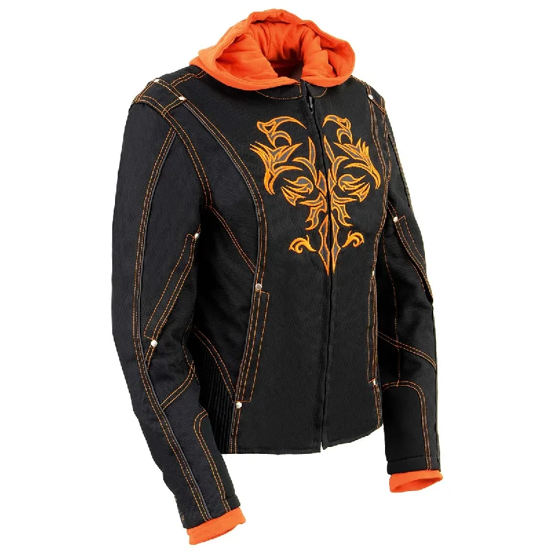 Deal Dash NexGen SH1939 Women's 'Reflective Tribal' Orange and Black 3/4 Textile Vented Jacket