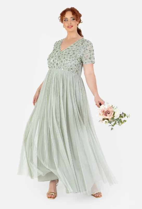 Low Prices Floral Embellished Short Sleeve Maxi Dress