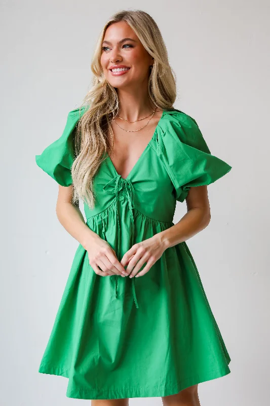 Limited Edition FINAL SALE - Lovable Mindset Kelly Green Babydoll Mini Dress