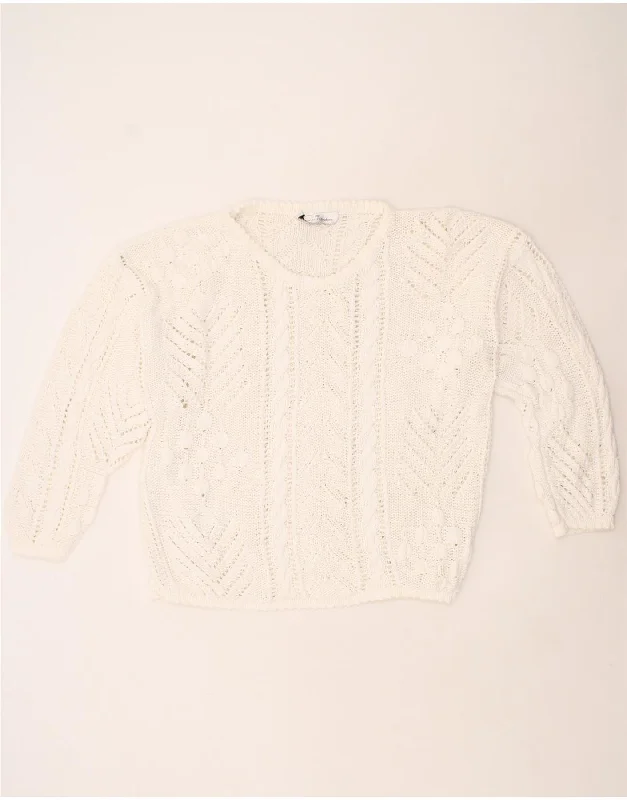 Super Bargain VINTAGE Womens Oversized Boat Neck Jumper Sweater UK 14 Medium Off White