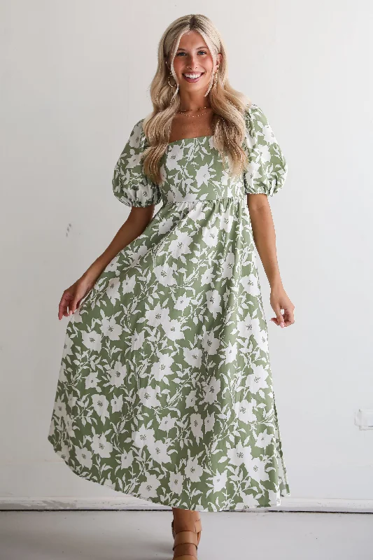 Reduced Prices Modern Sweetheart Sage Floral Maxi Dress