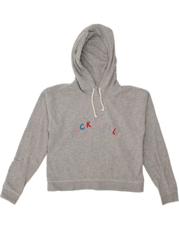 Deal Explosion JACK WILLS Womens Crop Graphic Hoodie Jumper UK 10 Small Grey Flecked