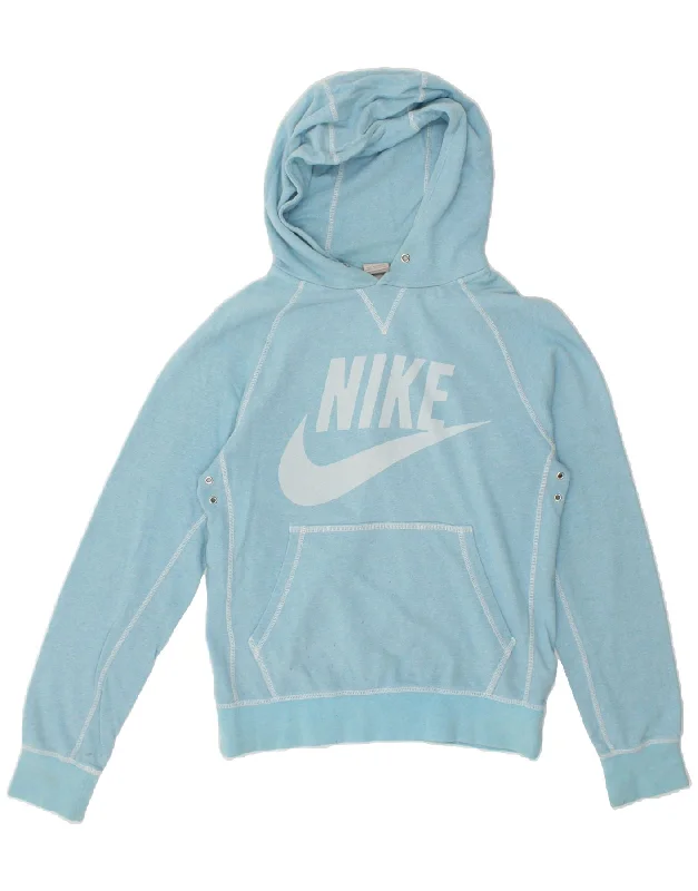 Daily Specials NIKE Womens Graphic Hoodie Jumper UK 10 Small Blue Cotton