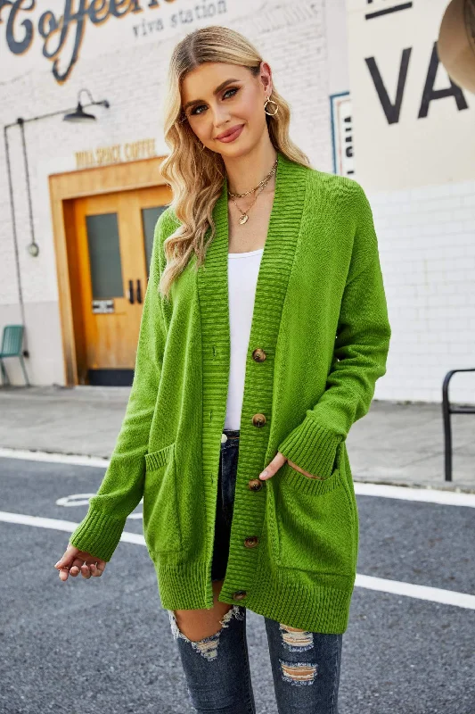 Lowest Prices Ribbed Trim Dropped Shoulder Pocketed Cardigan