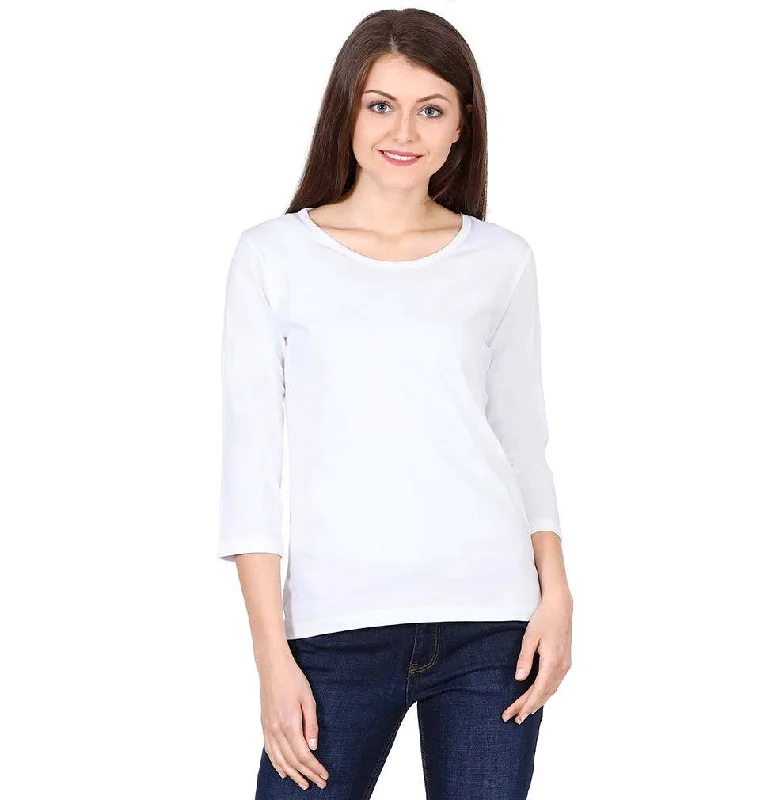 Crazy Savings Plain White Full Sleeves T-Shirt for Women