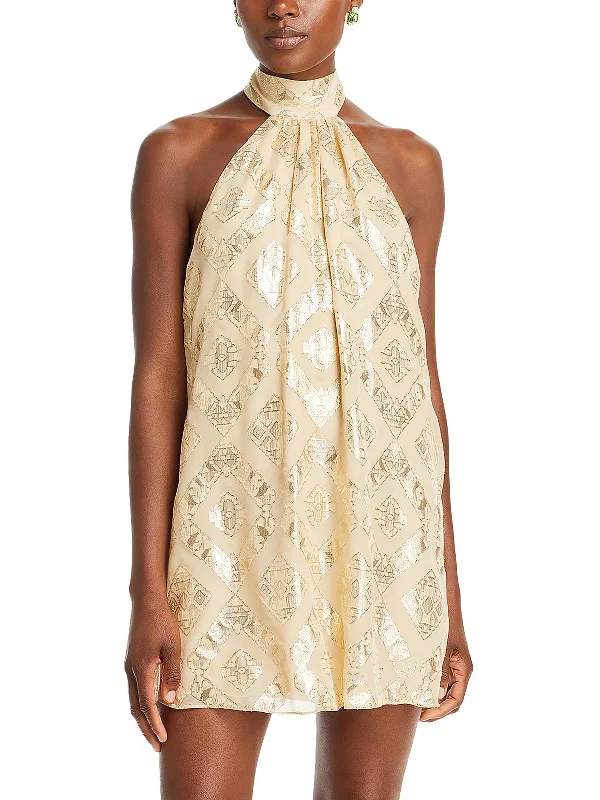 Early Access Sam Womens Silk Blend Halter Mini Dress