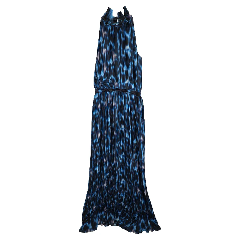 Limited Time Discount Erdem Printed Pleated Gown in Blue Polyester
