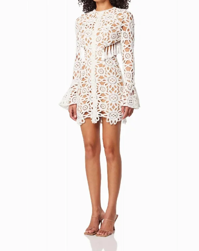 Special Savings Long Sleeve Cutout Lace Mini Dress In White