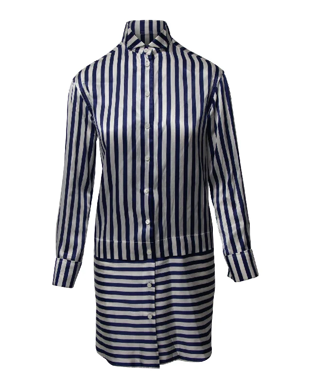 Massive Deals Burberry Striped Shirt Dress in Blue Silk