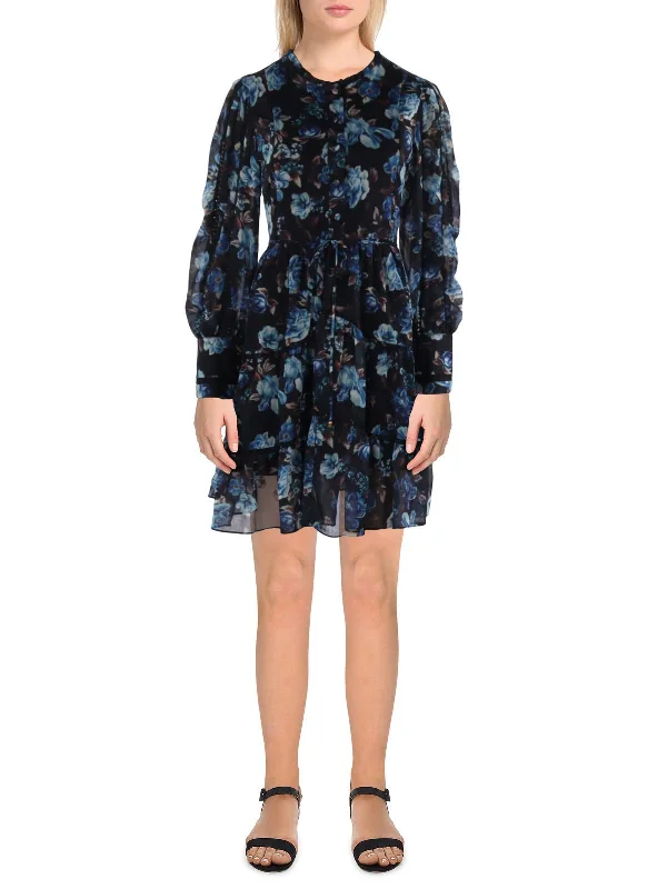 Deal Dash Womens Picot Trim Ladder Stitch Shirtdress