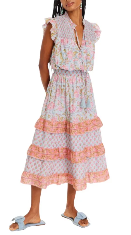 Midnight Madness Misha Midi Dress In Blue/coral Floral