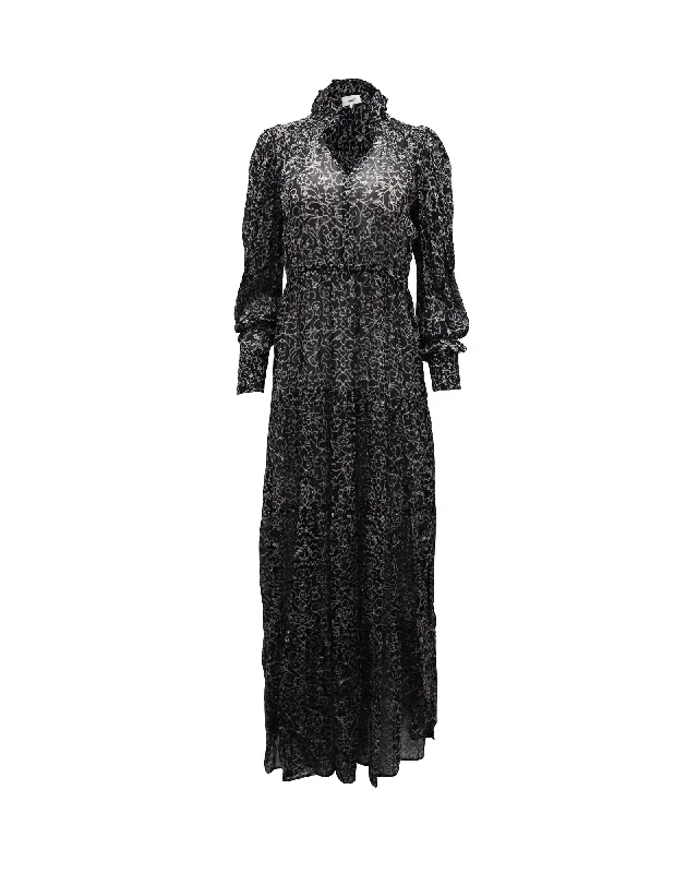 Time-Limited Offer Ba&sh Alegria Printed Metallic Fil Coupe Georgette Maxi Dress in Black Viscose