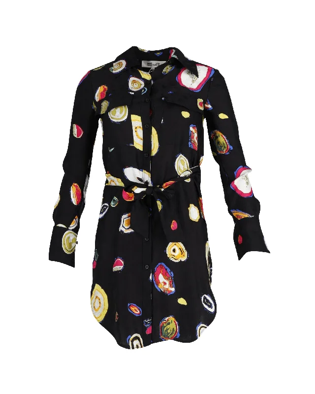 Sale Event Diane Von Furstenberg Printed Shirt Dress in Black Polyester