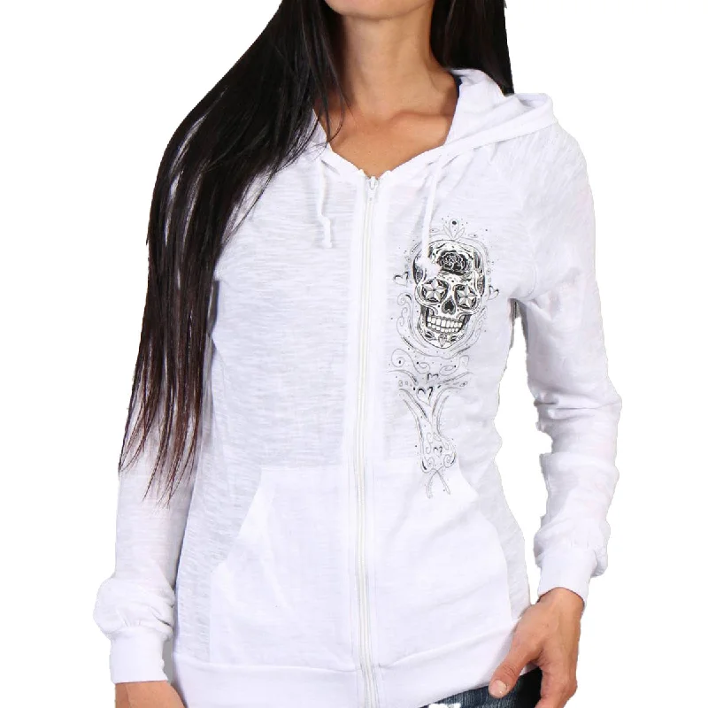Time-Limited Offer Hot Leathers GLZ4237 Ladies 'Sugar Skull' Lightweight Slubby Hooded White Hoodie Time-Limited Offer Hot Leathers GLZ4237 Ladies 'Sugar Skull' Lightweight Slubby Hooded White Hoodie