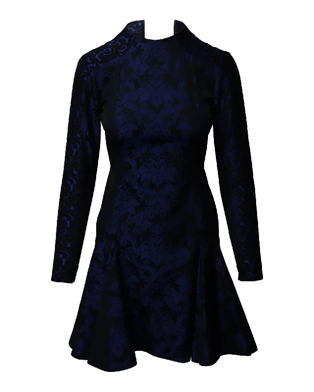 Steals and Deals Stella McCartney Long Sleeve Floral Jacquard Dress in Blue Polyester