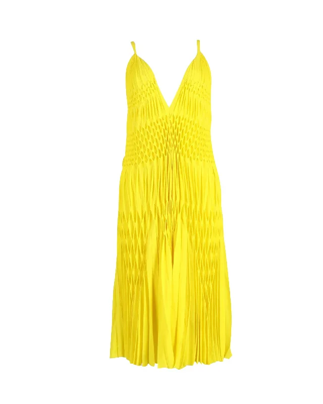 Extra Savings Haider Ackermann Smocked V-Neck Dress in Yellow Polyester