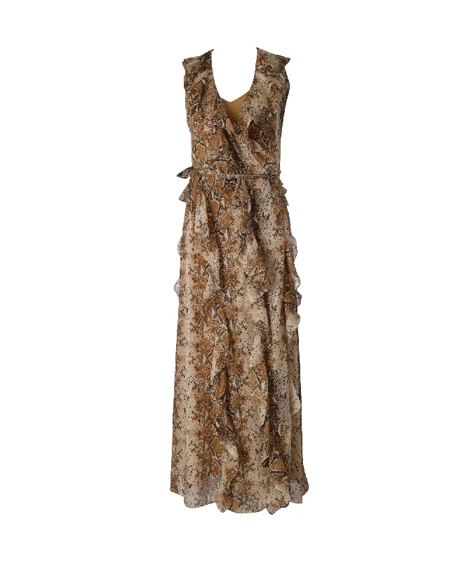 Super Deal Diane Von Furstenberg Lacey Python-print Wrap Dress in Brown Silk