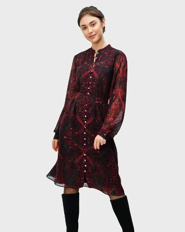 Price Reduction Paisley scarf print georgette shirtdress | Black multi