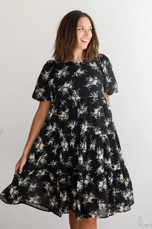 Fantastic Offers FINAL SALE - Perfectly Cherished Black Floral Tiered Midi Dress