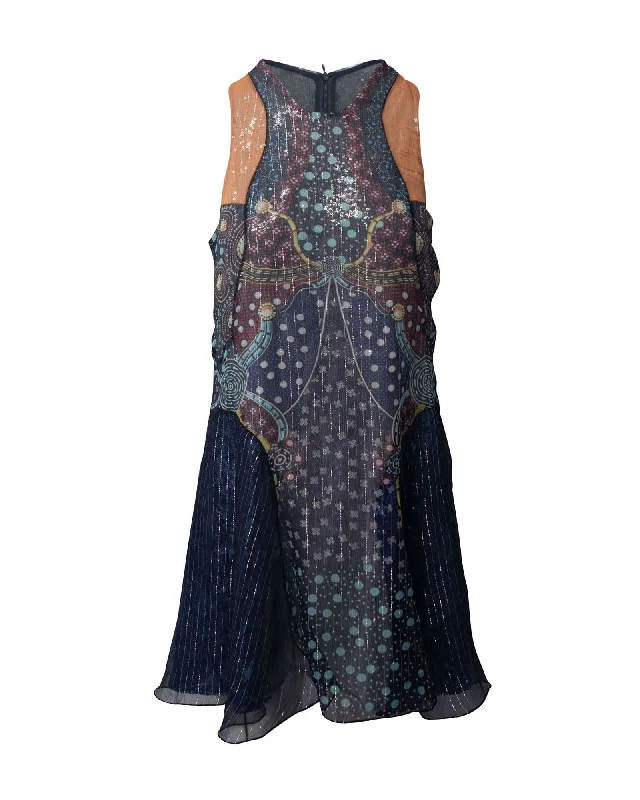 Huge Discounts Mary Katrantzou Printed Sleeveless Metallic Dress in Multicolor Silk