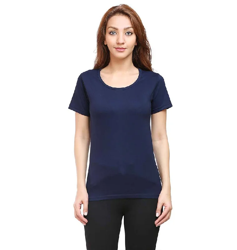 Deal of the Week Plain Navy Blue Half Sleeves T-Shirt for Women