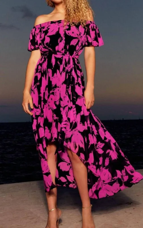 Exclusive Deal Floral Print Dress In Black/pink