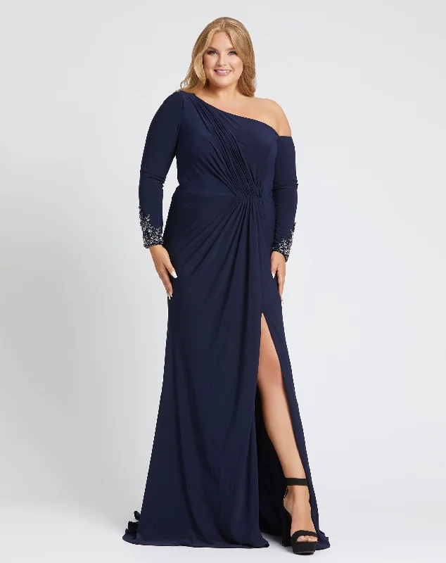 Savings Event Long Sleeve Beaded Wrist Detail Gown