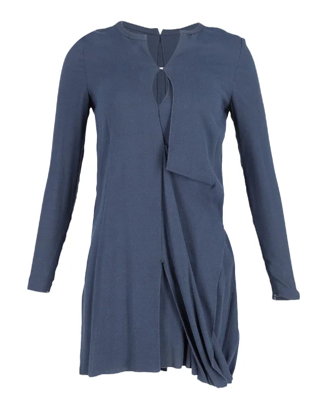 Doorbuster Deal Acne Studios Long Sleeve Asymmetric Mini Dress in Navy Blue Viscose