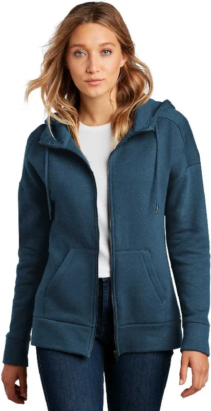 Sale Event District DT1104 Womens Perfect Weight Fleece Drop Shoulder Full-Zip Hoodie - Heathered Poseidon Blue