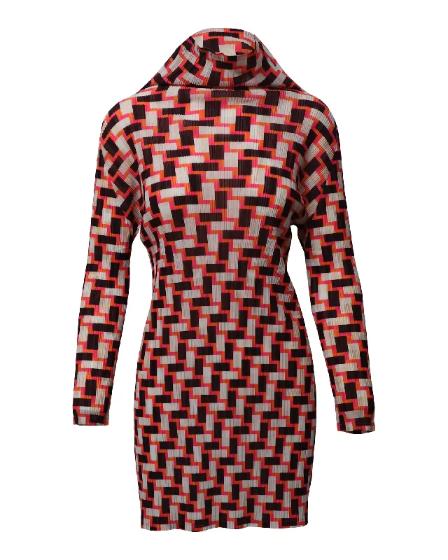 Best Bargains Pleats Please Long Sleeve Mini Dress in Multicolor Polyester