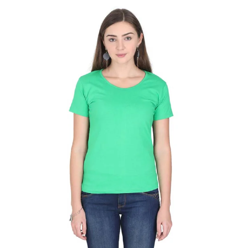 Discount Mania Plain Flag Green Half Sleeves T-Shirt for Women