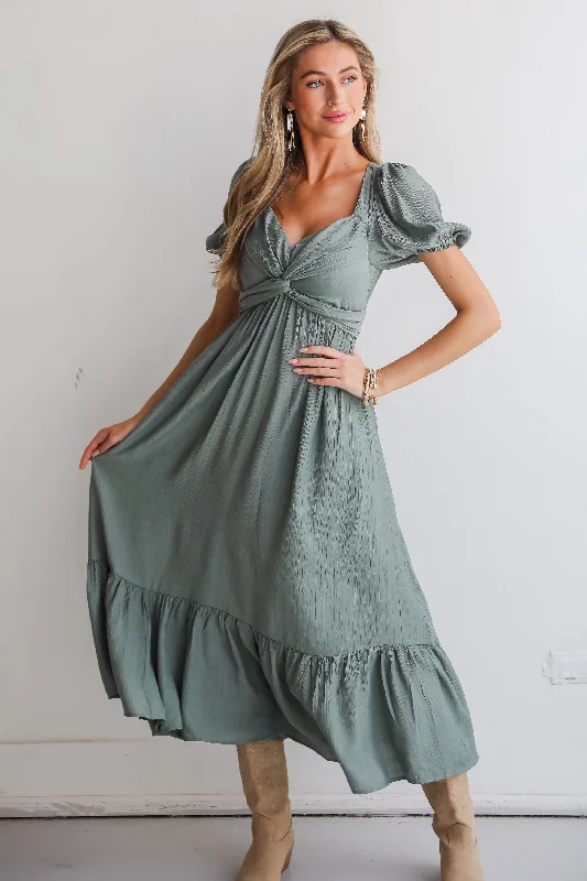 Super Bargain Confident Moves Sage Midi Dress
