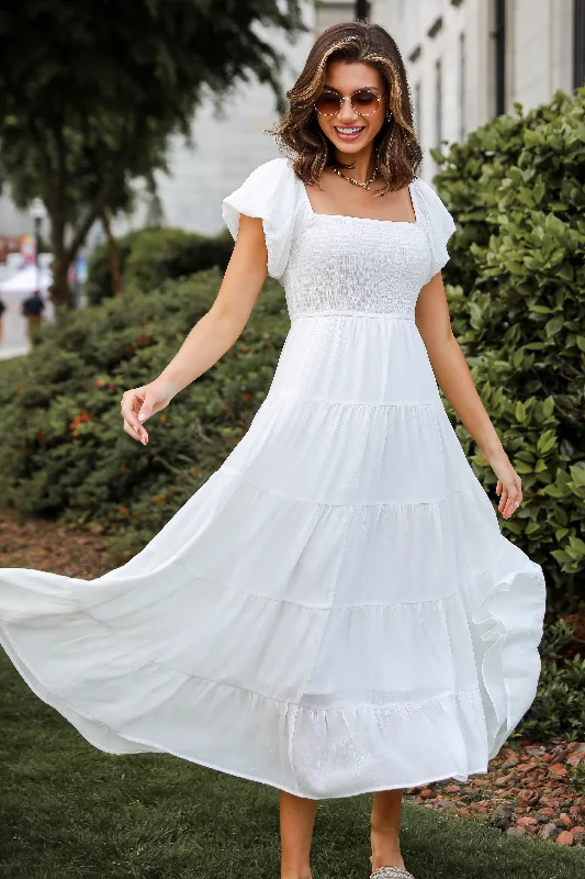 Fantastic Offers Sunny Persuasion White Tiered Maxi Dress