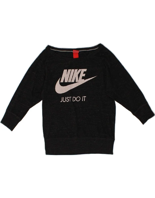 The Best Prices NIKE Womens Graphic 3/4 Sleeve Sweatshirt Jumper UK 10 Small Black Flecked