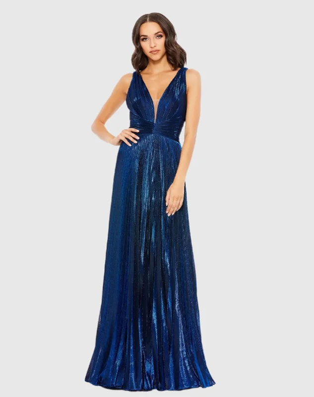 Mega Sale Plunge Neck Pleated Metallic Gown