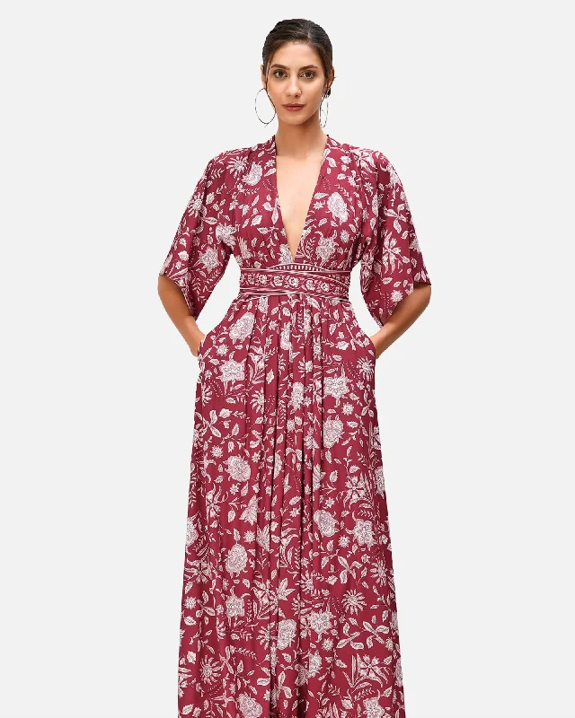 Today’s Deal Plunge floral print crepe maxi dress | Crimson red