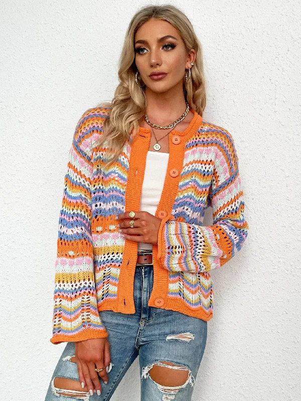 Exclusive Access Chevron Stripes Openwork Cardigan