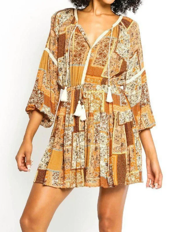 Mega Sale Boho Patchwork Dress in Mustard | Mustard