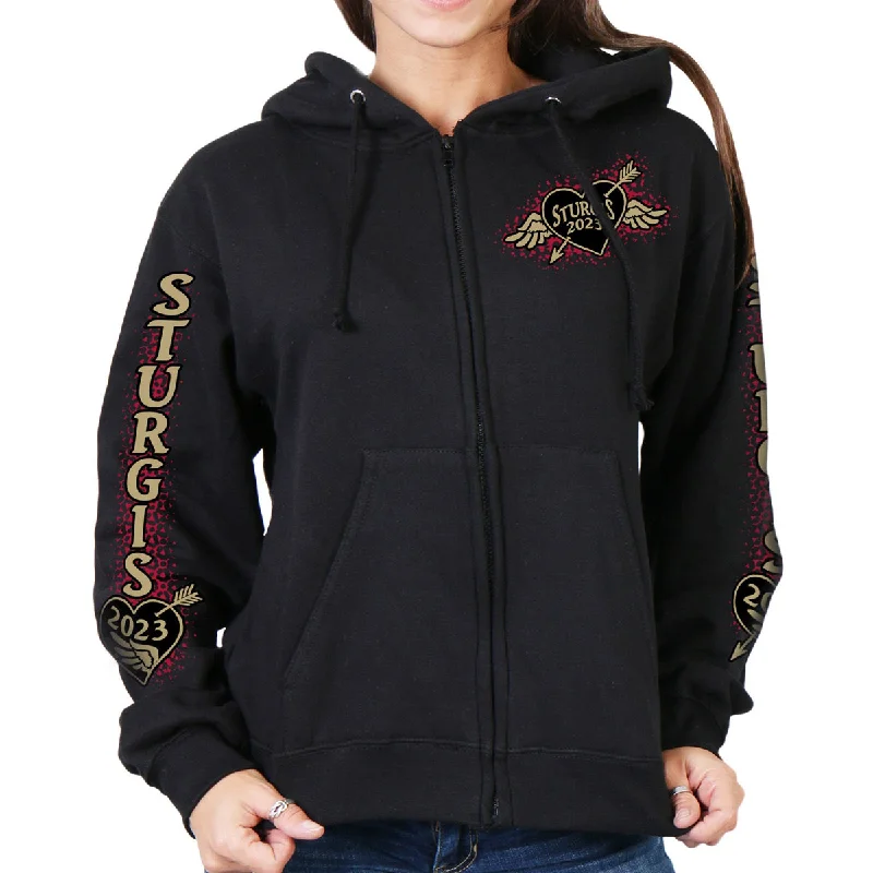 Year-End Clearance Hot Leathers SPL4848 Women's Black 2023 Sturgis Rose Wings Hoodie