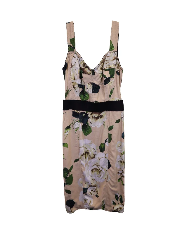 Price Drop Dolce & Gabbana Floral-Print Bustier Dress in Cream Cotton